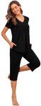 LAOLASI Women's Black Short Sleeve Pajama Set