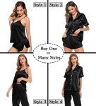 Silk Satin 4-Piece Women's Pajama Set - Black