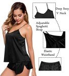 Silk Satin 4-Piece Women's Pajama Set - Black