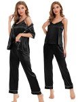 Silk Satin 4-Piece Women's Pajama Set - Black