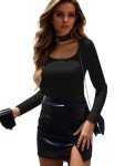 Dazevt Womens Long Sleeve Scoop Neck Tops Slim Fitted Basic Shirts Thermal Shirts Basic Tight Undershirts(Small, Black)