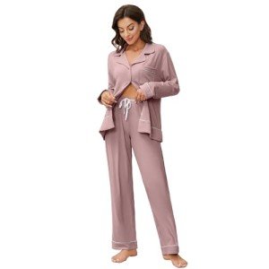 Cozy Women's Long Sleeve Pajama Set - Dark Pink