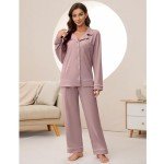 Cozy Women's Long Sleeve Pajama Set - Dark Pink
