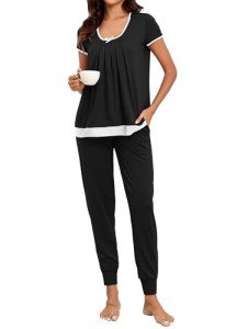 Casual Women's Black Short Sleeve Pajama Set