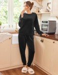 Women's Black Velvet Pajama Set with Pockets