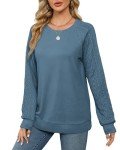 Jescakoo Sweatshirts for Women Fall Sweaters Cable Knit Sleeve Shirts Fashion 2024 Blue L