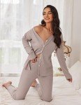 Ekouaer Women's Long Sleeve Waffle Knit Pajamas Set