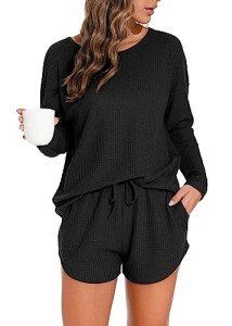 Women’s Waffle Knit Pajama Set with Pockets