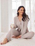 Ekouaer Women's Long Sleeve Waffle Knit Pajamas Set