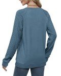 Jescakoo Sweatshirts for Women Fall Sweaters Cable Knit Sleeve Shirts Fashion 2024 Blue L