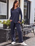 Comfy Women's Waffle Knit Pajama Set – Navy Blue