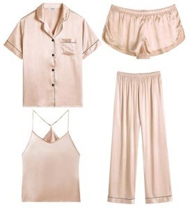 Ekouaer Women's Satin Pajama Set - 4 Pieces