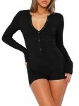 Stylish Women's Long Sleeve Pajama Jumpsuit - Black