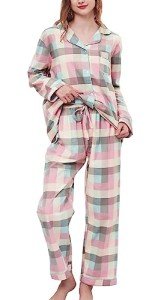 Chung Women's Flannel Pajama Set in Green Plaid