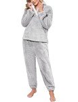 Cozy Grey Fleece Pajama Set for Women