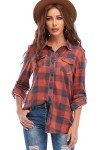 Oyamiki Plaid Shirt Women Fall Clothing Trendy Long Sleeve Button Down Flannel Shirt