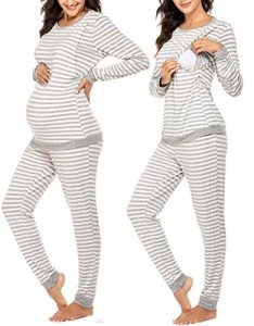 Ekouaer Women's Soft Nursing Pajama Set - Gray