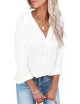 Diosun Womens Button Down V Neck Shirts Long Sleeve Office Casual Business Plain Blouses Tops White