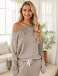 Zilcremo Women's Long Sleeve Pajama Set in Khaki