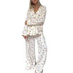 Cute Heart Print Cotton Pajama Set for Women