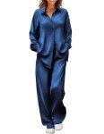 Ekouaer Women's Satin Pajama Set - Navy Blue