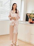 Silk Ruffle Long Sleeve Pajama Set for Women