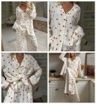 Cute Heart Print Cotton Pajama Set for Women