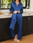Ekouaer Women's Satin Pajama Set - Navy Blue