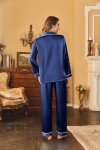 Ekouaer Women's Long Satin Pajama Set, Navy