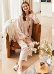 Silk Ruffle Long Sleeve Pajama Set for Women