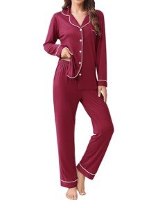2-Piece Long Sleeve Women's Pajama Set - Wine Red