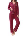 2-Piece Long Sleeve Women's Pajama Set - Wine Red