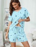Enjoynight Women's Short Sleeve Pajama Set with Pockets