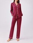 2-Piece Long Sleeve Women's Pajama Set - Wine Red