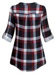 Red Plaid Shirt Women,Tanst Juniors Long Sleeve Tops Zipper Front Henley V Neck Cuff Button Casual Tunic Pleated Flare Hem Form-Fitting Breathable Elegant Feminine Blouses Red XL