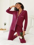 2-Piece Long Sleeve Women's Pajama Set - Wine Red