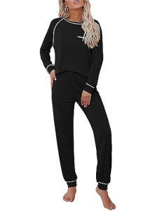 Ekouaer Women's Long Sleeve Pajama Set - Black