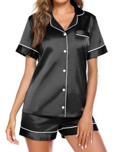 Ekouaer Women's Silk Satin Short Sleeve Pajamas Set