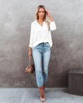 Diosun Womens Button Down V Neck Shirts Long Sleeve Office Casual Business Plain Blouses Tops White