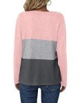 Zeagoo Womens T Shirts V Neck Long Sleeve Waffle Shirts Casual Loose Tops Color Block Tunics Shirt Basic Tee, Pink/Gray/Charcoal L