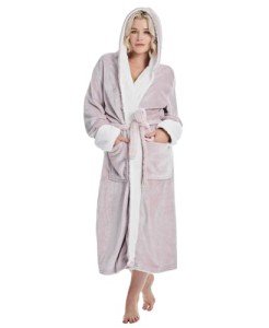 Cozy Shimmer Pink Hooded Bathrobe for Women