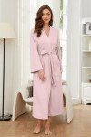 Soft Pink Long Knit Bathrobe for Women