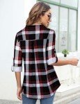 Red Plaid Shirt Women,Tanst Juniors Long Sleeve Tops Zipper Front Henley V Neck Cuff Button Casual Tunic Pleated Flare Hem Form-Fitting Breathable Elegant Feminine Blouses Red XL