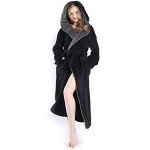 Cozy Black Herringbone Hooded Kimono Bathrobe for Women