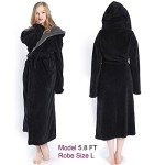 Cozy Black Herringbone Hooded Kimono Bathrobe for Women