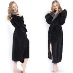 Cozy Black Herringbone Hooded Kimono Bathrobe for Women