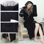 Cozy Black Herringbone Hooded Kimono Bathrobe for Women
