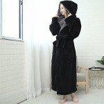 Cozy Black Herringbone Hooded Kimono Bathrobe for Women