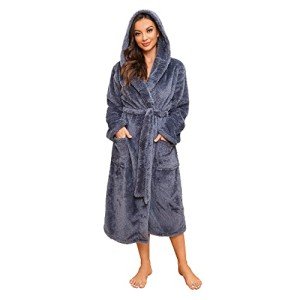 Cozy Hooded Fleece Robe for Women - Dark Gray