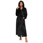 Cozy Women's Long Hooded Fleece Robe - Black